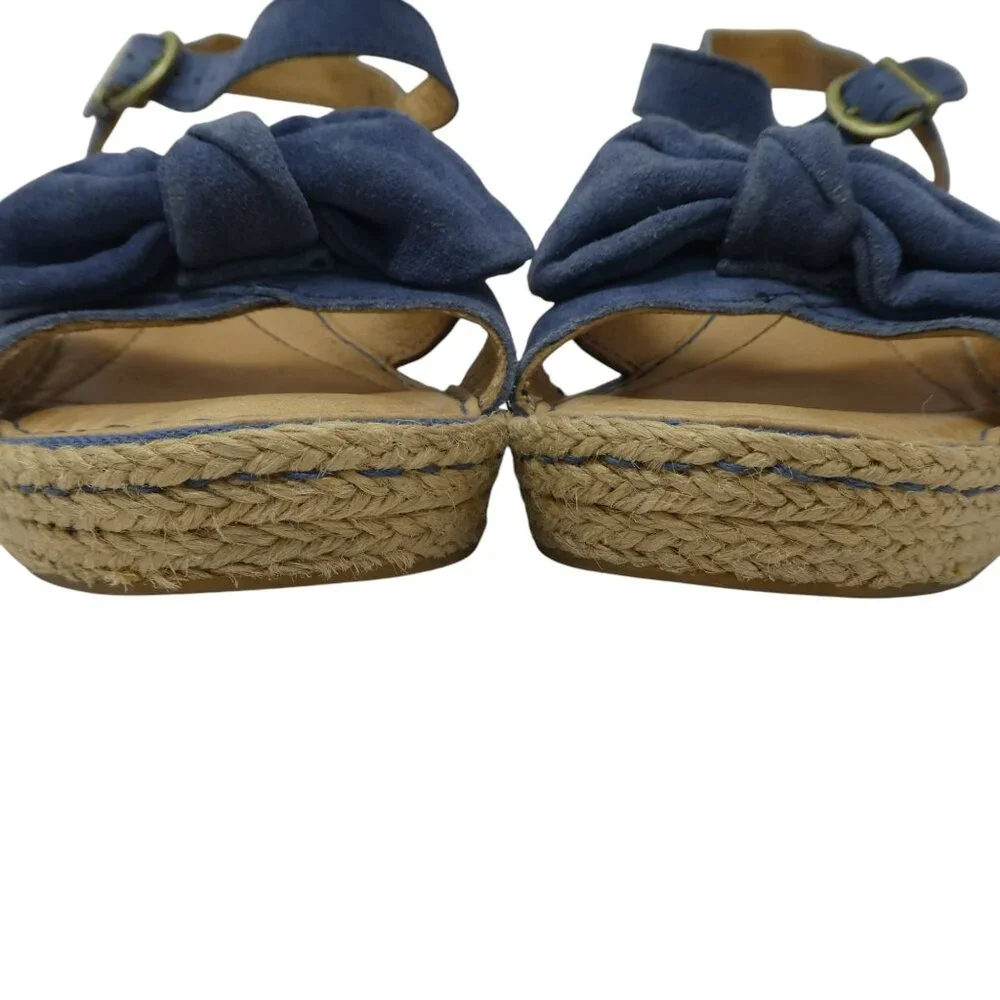 Born Monticello Blue Suede Jute Wrapped Wedge Heels Sandals Espadrilles Womens 8